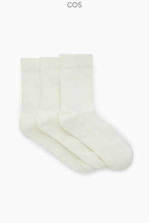 COS 3-Pack Nervuré Sport Socks Off-White | 439801-XCJ