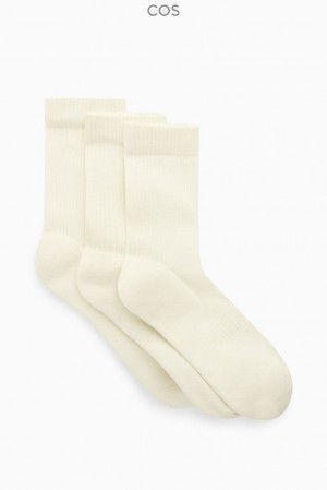 COS 3-Pack Nervuré Sports Socks Blanche | 492730-IYZ