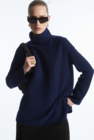 COS A-Line Funnel-Neck Top Bleu Marine | 281970-GTD