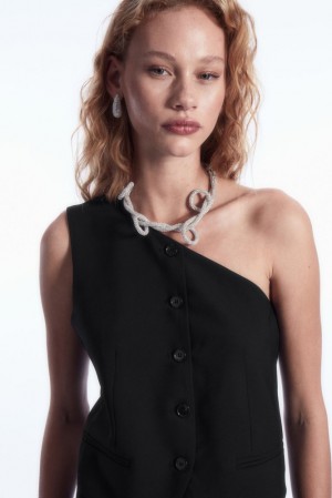 COS Asymmetric Tailored Laine Vest Noir | 501627-QOT