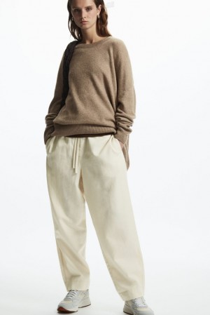 COS Barrel-Leg Drawstring Pants Off-White | 129680-KGU