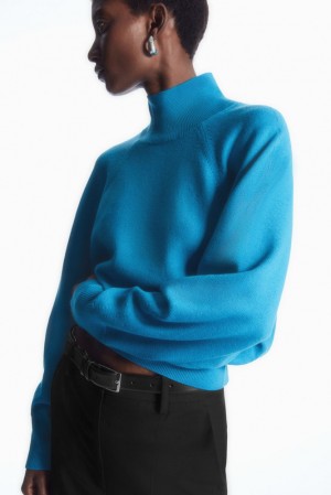 COS Batwing-Sleeve Merino Laine Pull Turquoise | 592740-ZRP