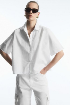 COS Boxy Corta-Sleeved Poplin Shirt Blanche | 378621-JDI