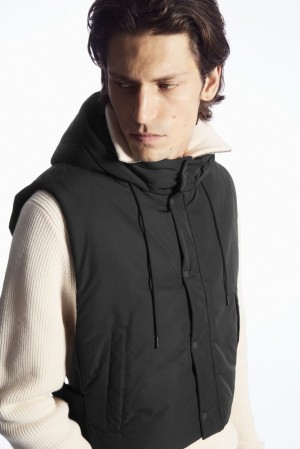 COS Buckled-Side Rembourré Encapuchonné Gilet Noir | 514923-JVL