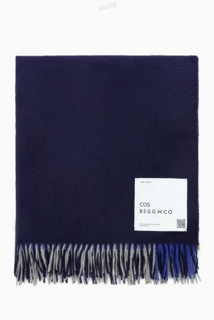 COS Checked Lambswool And Cashmere Blanket Bleu | 921374-JCX