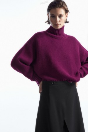 COS Chunky Pure Cashmere Turtleneck Jumper Plum | 364825-JFL