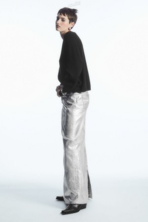 COS Coated-Denim Maxi Skirt Argent | 219358-IBL