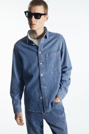 COS Coton And Linen-Blend Denim Shirt Ecru | 269178-OLZ