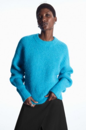 COS Cropped Alpaca And Laine-Blend Pull Turquoise | 478512-ZVQ