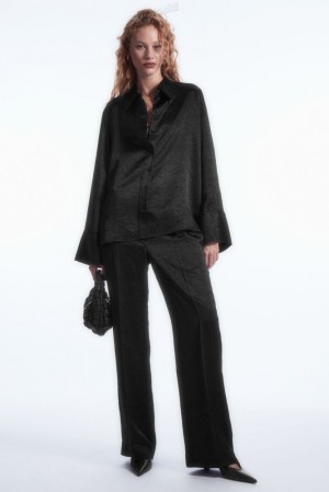 COS Droit-Leg Crinkled-Satin Pants Noir | 821503-AKN