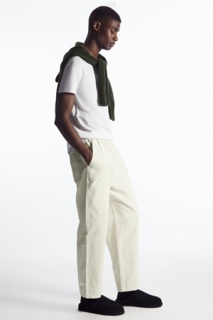 COS Elasticated Twill Trousers Off-White | 147359-JQS