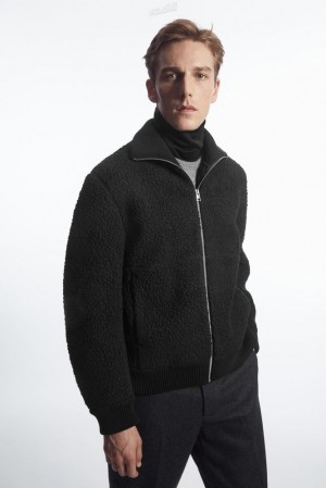 COS Funnel-Neck Teddy Jacket Noir | 075468-HIR