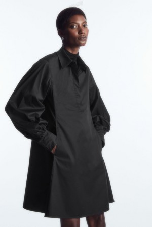 COS Gathered-Sleeve Mini Shirt Robe Noir | 315480-XSV