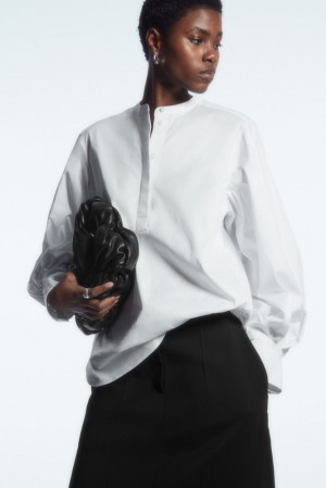 COS Gathered Grandad-Collar Blouse Blanche | 645189-KXN