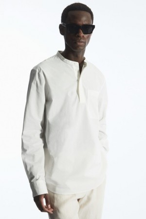 COS Grandad-Collar Half-Placket Shirt Blanche | 974306-MHV