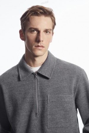 COS Half-Zip Laine-Blend Pull Gray | 853970-ESJ