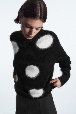 COS Intarsia-Knit Polka-Dot Laine Jumper Noir Blanche | 541802-ZOA