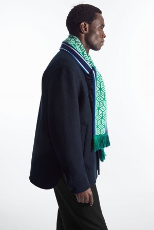 COS Jacquard-Knit Laine Football Scarf Vert | 349168-DNU