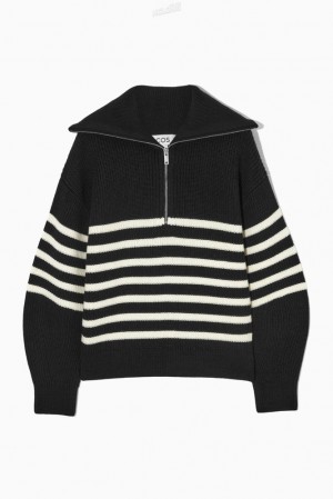 COS Laine And Coton Half-Zip Pull Noir | 918602-FPU