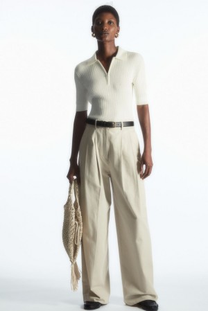 COS Larges-Leg Tailored Trousers Beige | 716439-OTP