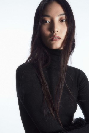 COS Merino Laine Turtleneck Top Noir | 164975-JWD