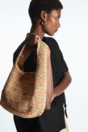 COS Mini Shoulder Bag - Raffia Beige Orange | 340658-ISF