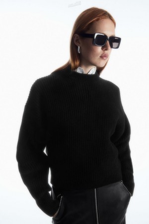 COS Nervuré Cashmere-Blend Jumper Noir | 265078-VMQ