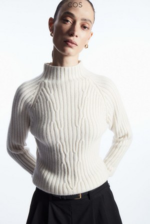 COS Nervuré Pure Cashmere Turtleneck Jumper Off-White | 049568-XYP