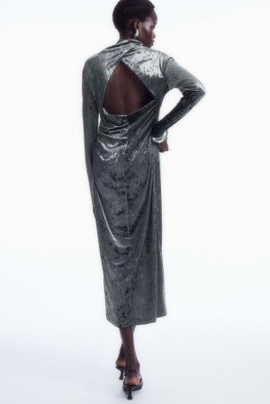 COS Open-Back Velvet Midi Robe Noir | 416087-QJW