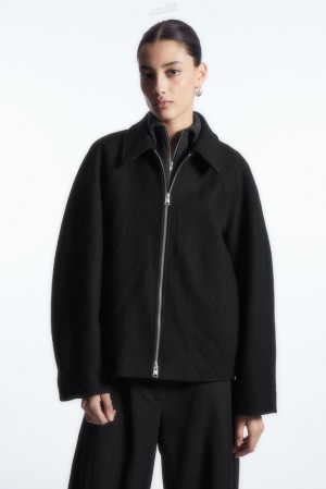 COS Oversized Boiled-Laine Jacket Noir | 436085-IPW