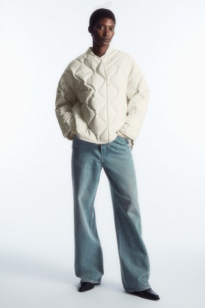 COS Oversized Matelassé Jacket Off-White | 485196-TZQ