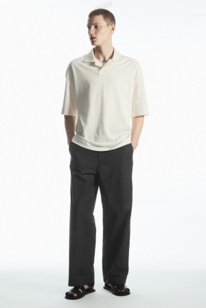 COS Oversized Open-Collar Polo-Shirt Off-White | 873146-HCM