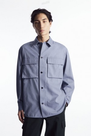 COS Oversized Utility Shirt Bleu Marine Foncé | 387650-PXF