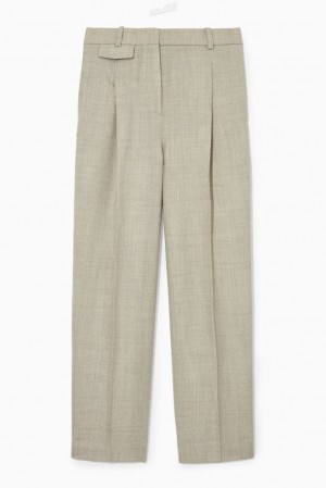 COS Plissé Larges-Leg Laine Trousers Blanche | 382097-UDT