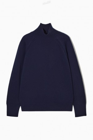 COS Pure Cashmere Turtleneck Jumper Bleu Marine Foncé | 679830-FMC