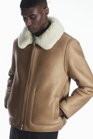 COS Reversible Shearling Jacket Camel / Ecru | 194783-UKG