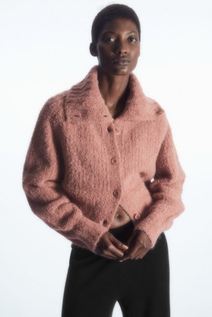 COS Spread-Collar Textured Alpaca Cardigan Marron Foncé | 123587-TPQ