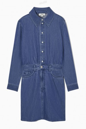 COS Structured Denim Shirt Robe Bleu | 138672-CFI