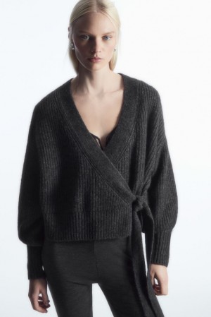 COS Textured Alpaca-Blend Wrap Cardigan Grise Foncé | 230198-XCU