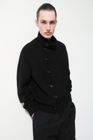 COS The Funnel-Neck Tricoté Laine Jacket Noir | 716294-TMU