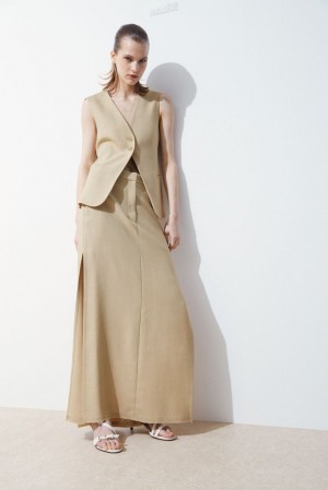 COS The High-Slit Maxi Pencil Skirt Beige | 073984-CEJ