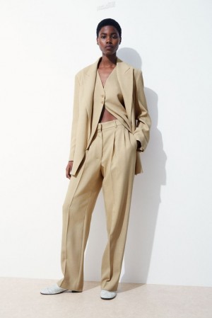 COS The Plissé Tailored Pants Beige | 328947-ILP