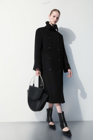 COS The Recycled-Cashmere Trench Coat Noir | 549620-XLC