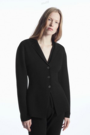 COS Tricoté Waisted Blazer Noir | 284096-MAC