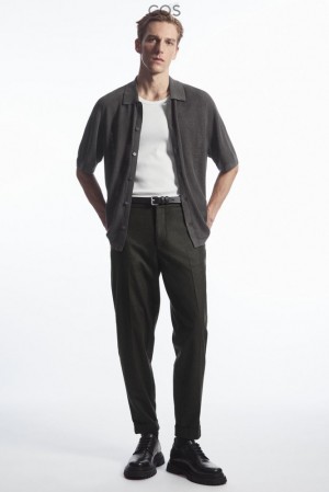 COS Turn-Up Tapered Laine Pants Vert Foncé | 371890-NES