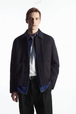 COS Twill Utility Jacket Bleu Marine | 790546-HUA