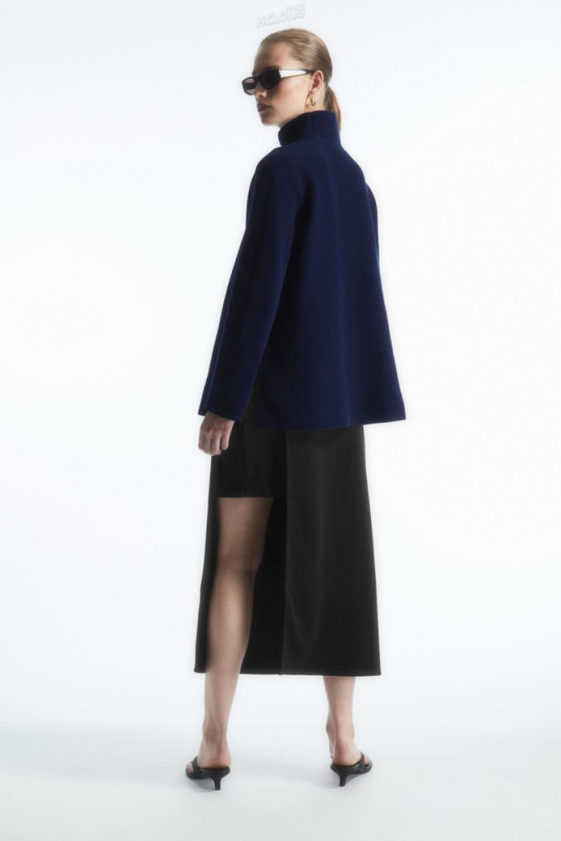 COS A-Line Funnel-Neck Top Bleu Marine | 281970-GTD