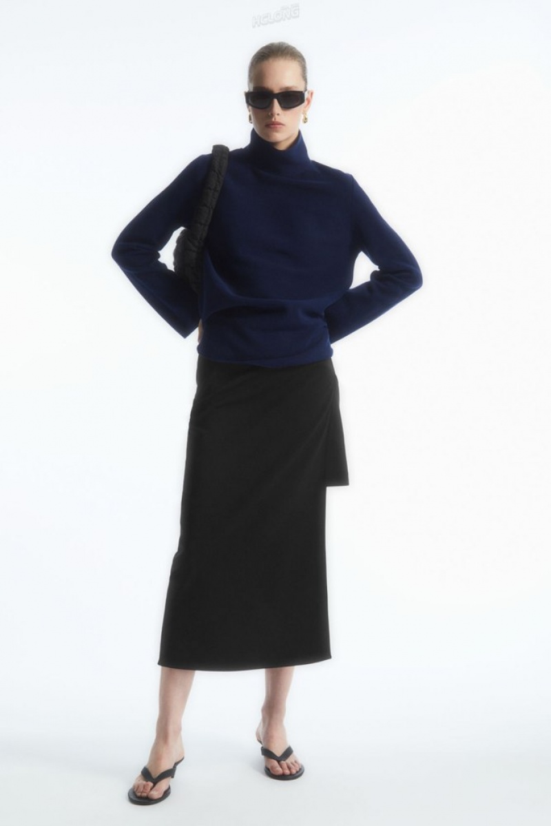 COS A-Line Funnel-Neck Top Bleu Marine | 281970-GTD