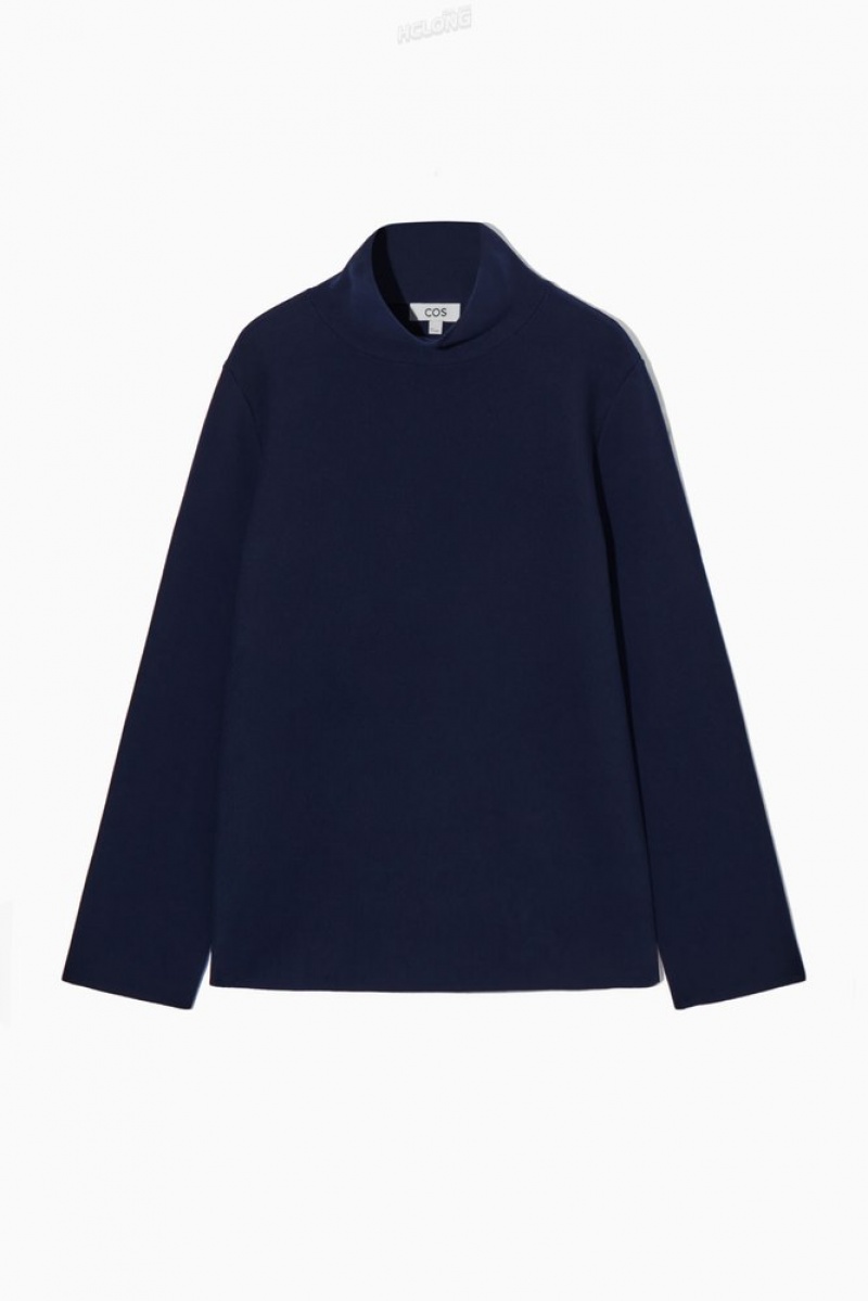 COS A-Line Funnel-Neck Top Bleu Marine | 281970-GTD