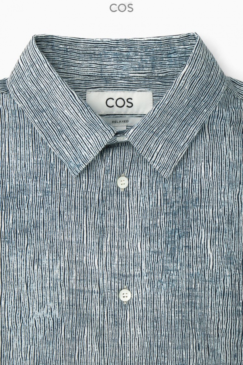 COS Abstract-Print Shirt Bleu Blanche | 947803-YTE